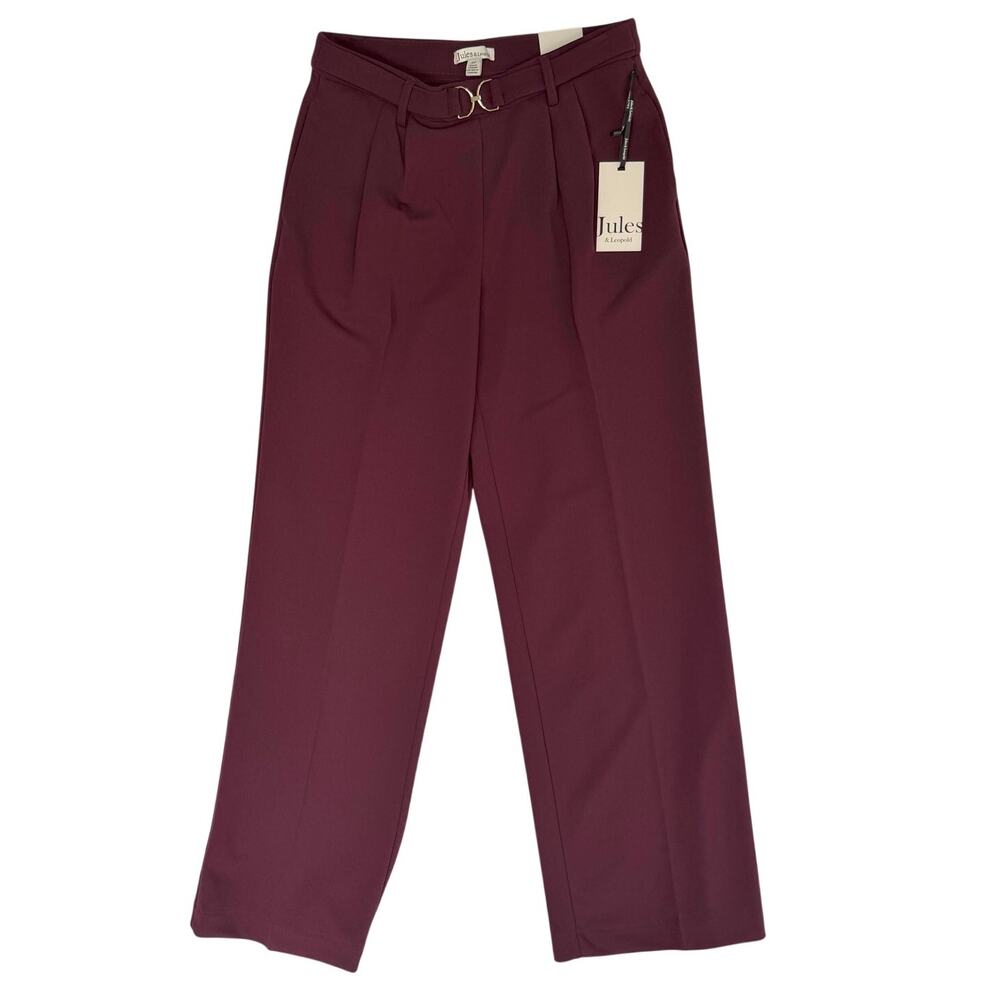 NWT! Jules & Leopold Burgundy Belted Wide Leg Dress Pants Maroon High Rise